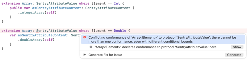 Compiler error when multiple conformances to same protocol