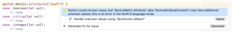 Swift 5 warning for unknown cases