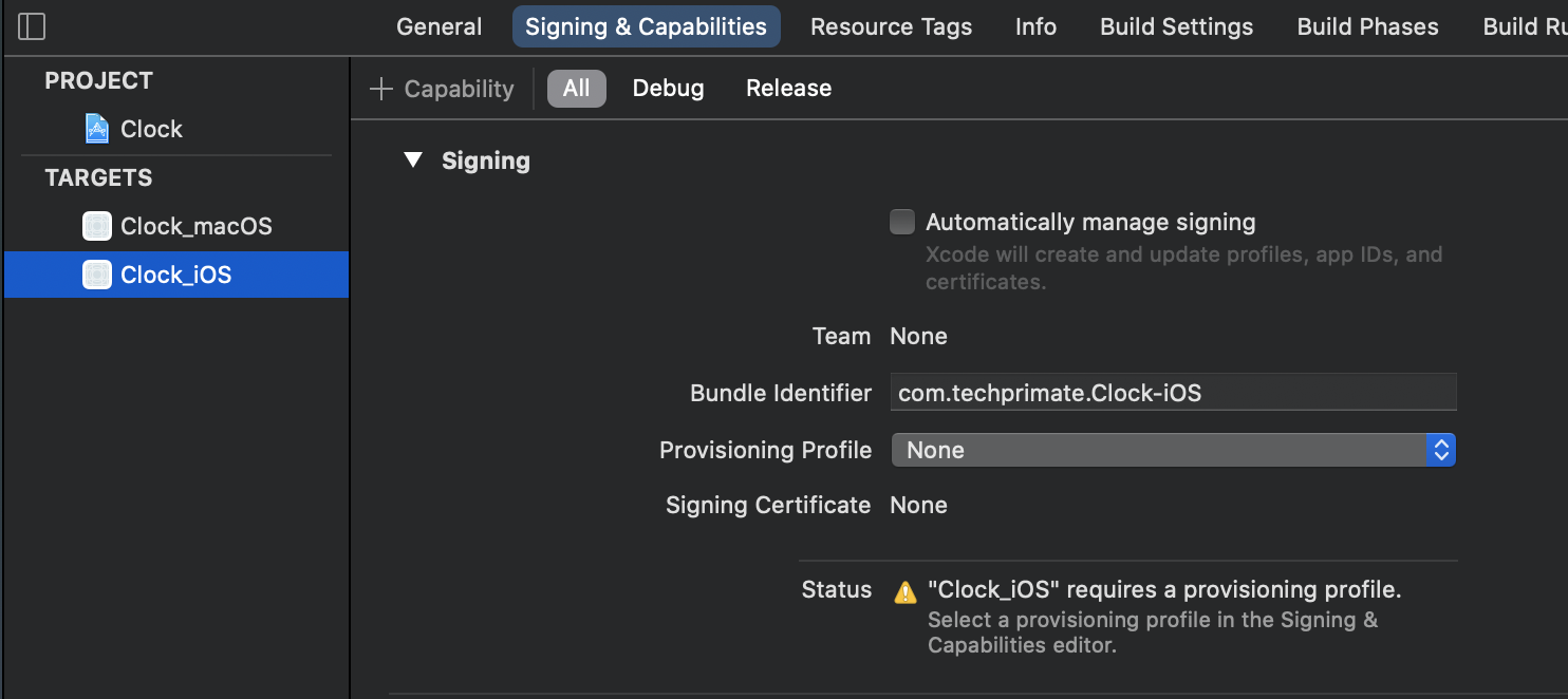 Settings for disabling code signing